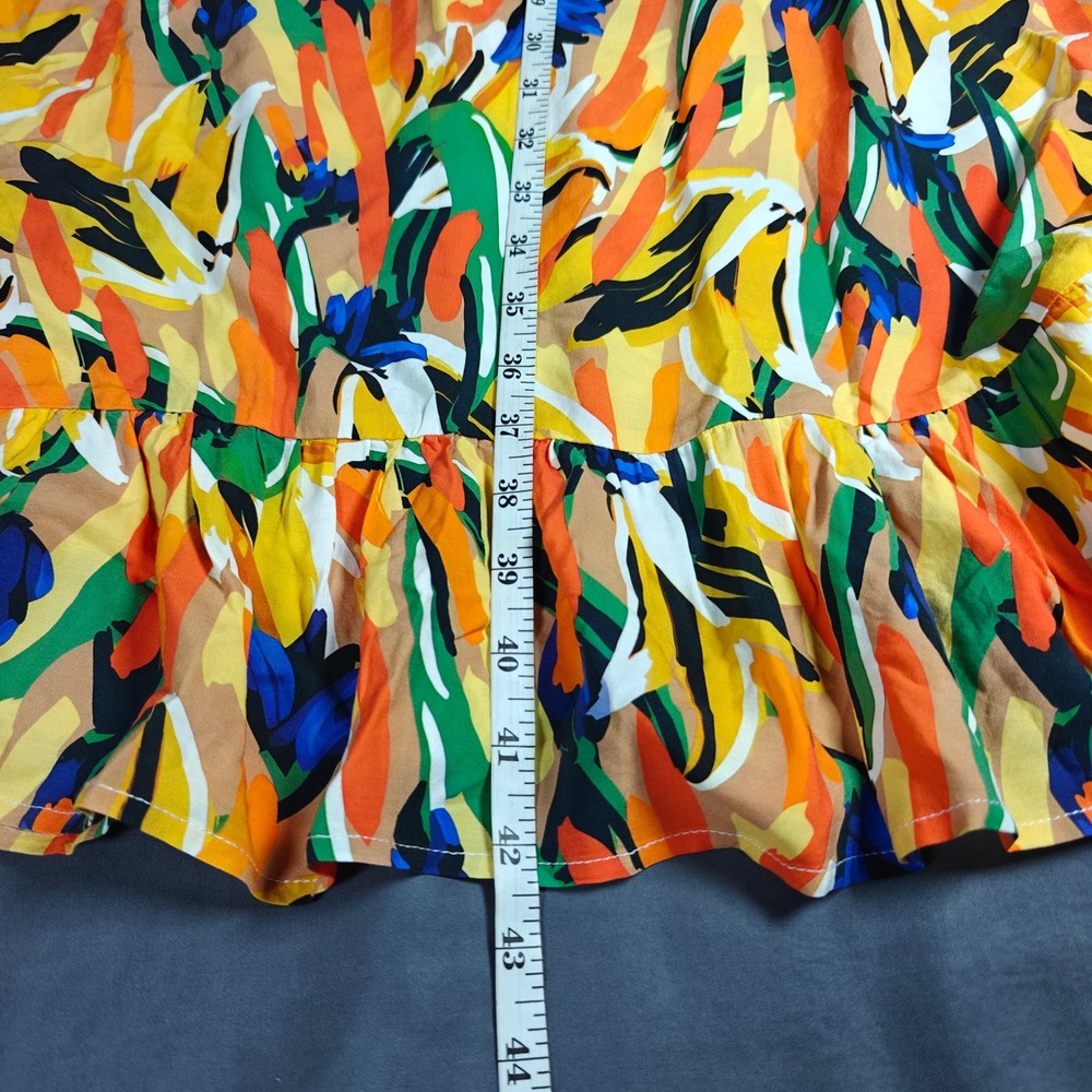 Commense Abstract Print Maxi Dress Orange Green Blue Ruffle Hem NWT Large - Picture 12 of 16